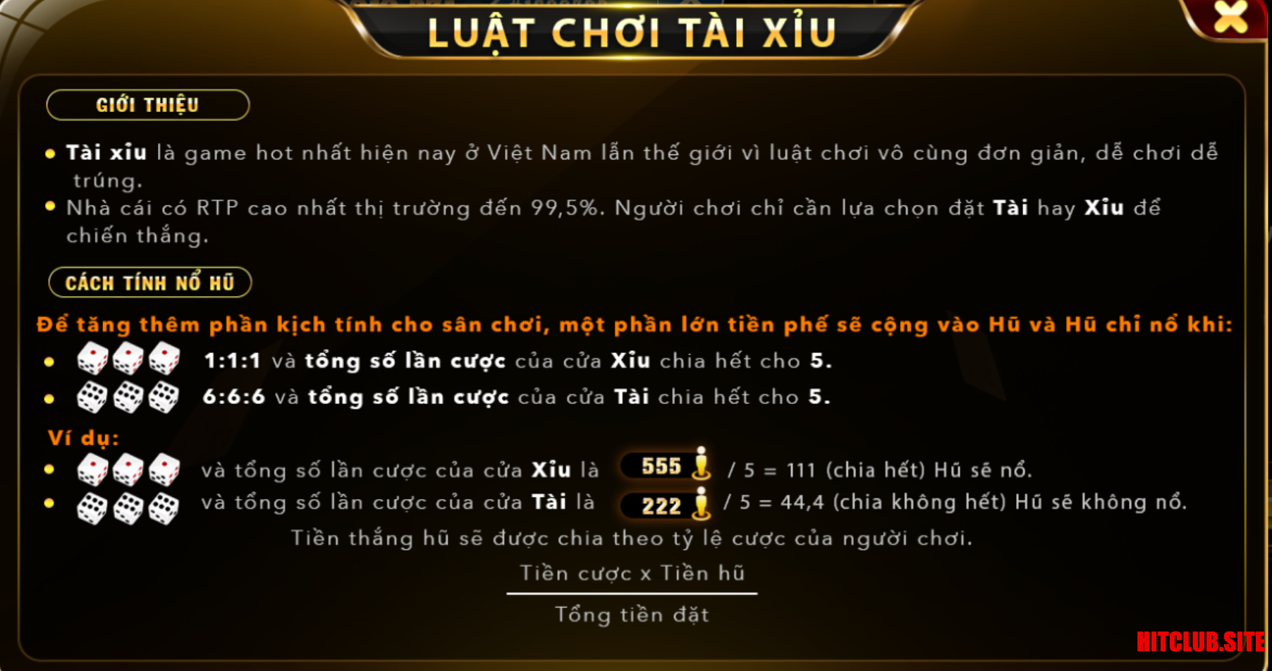 Luật chơi tài xỉu Hitclub